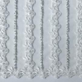 Ornate Linear Beaded Sequin Tulle WHITE